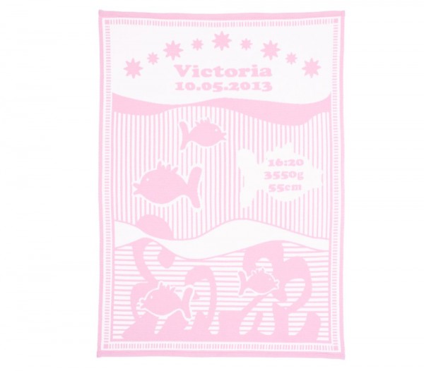 Babydecke mit Namen und Geburtsdatum Fische rosa